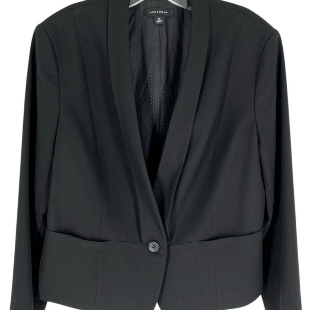 Ann Taylor Blazer Womens Size 12 Black Shawl Lapel Classic Career Professional